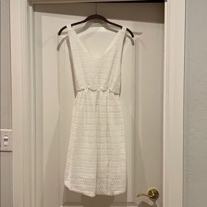 White knit cross back maternity dress